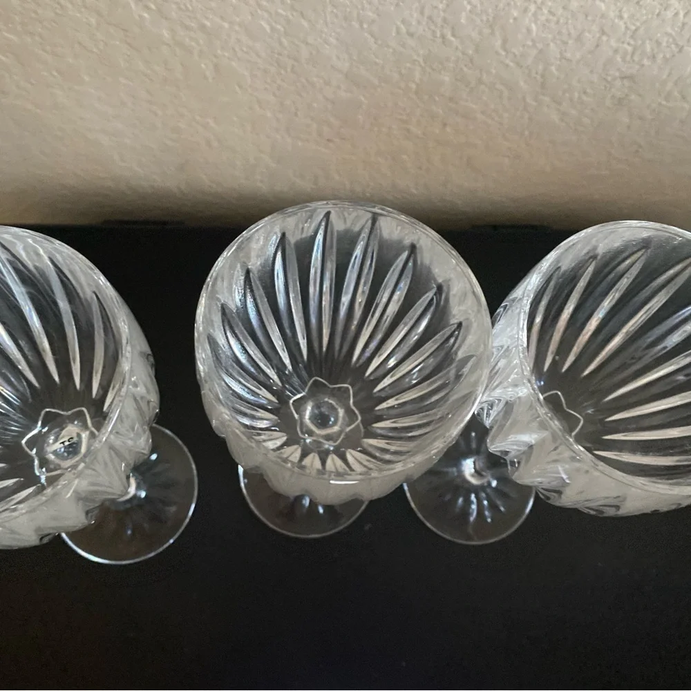 3 Cristal D'Arques-Durand Classic Crystal France Faceted Stem 8.5” Wine Goblets